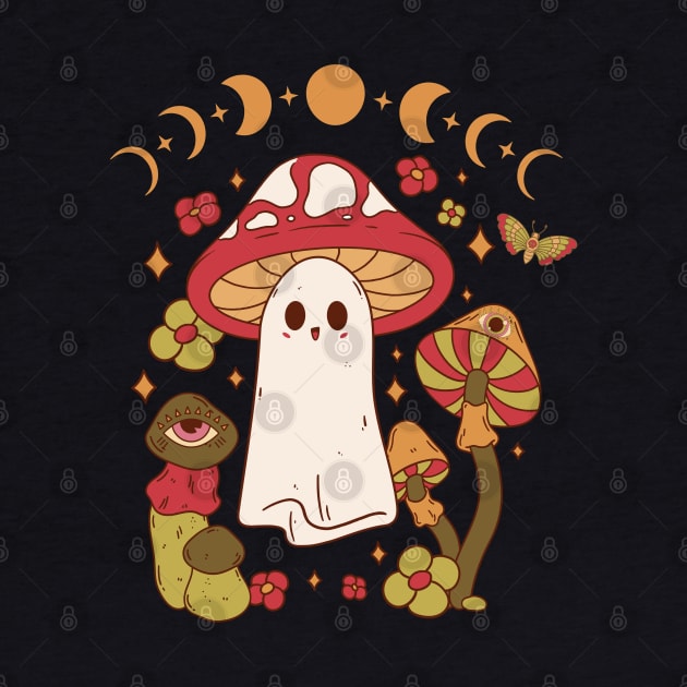 Cute Cottagecore Mushroom Ghost Moon Phases by Hypnotic Highs